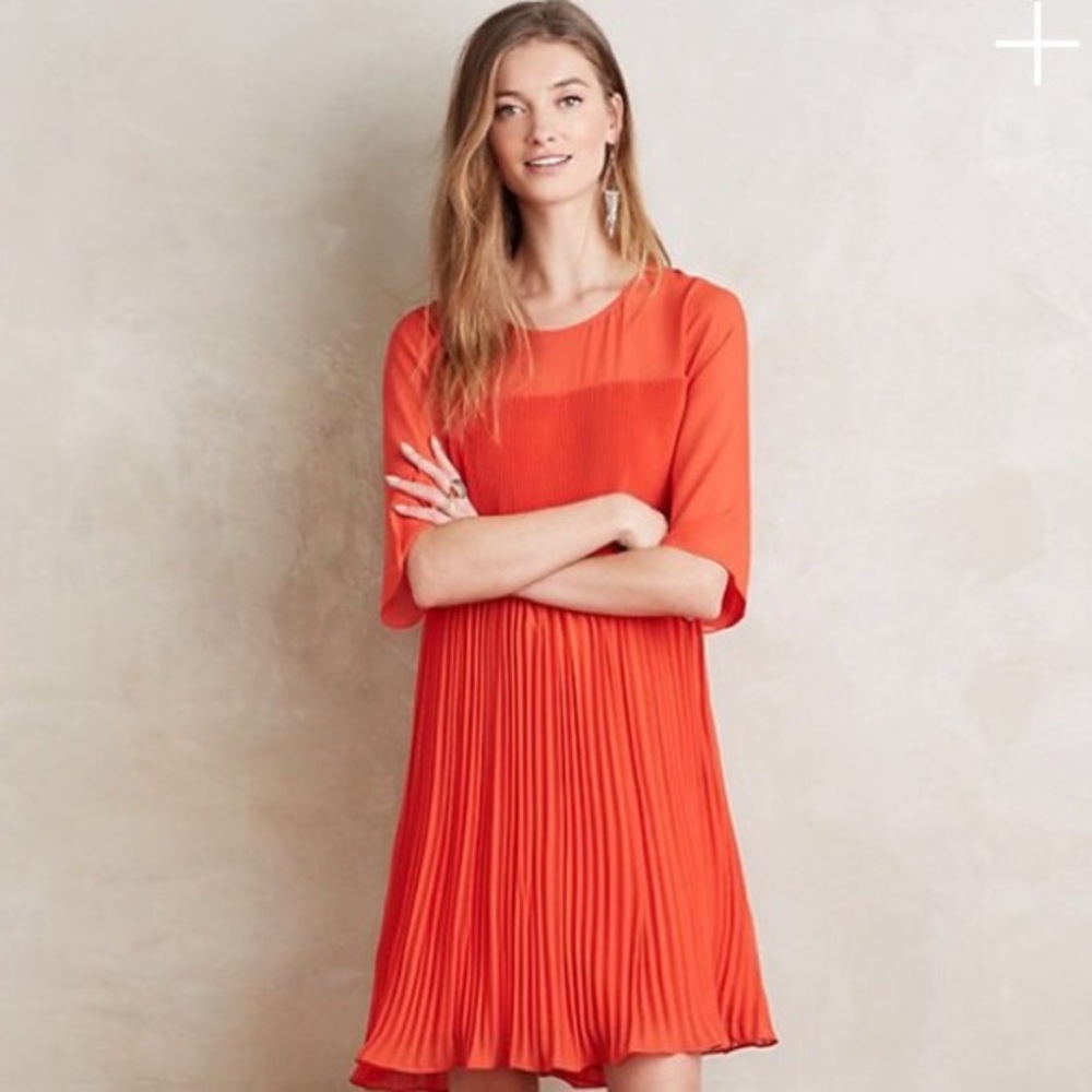 Anthropologie Maeve Red Edie Pleated Swing Dress